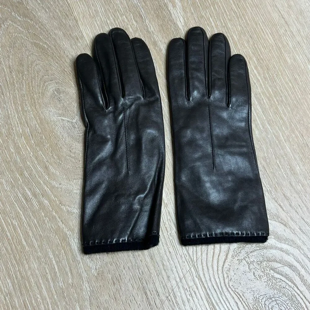 Vintage, Expresso Brown Genuine Leather Gloves, Knit Interior, Top Seam, Medium